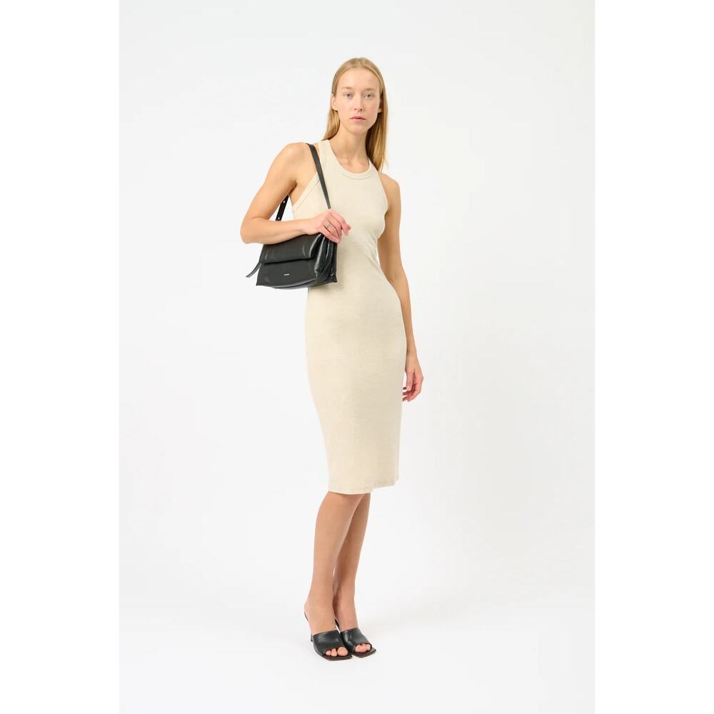 NEW Leset Oatmeal Kelly Racerback Cotton Knit Classic Fitted Midi Dress M